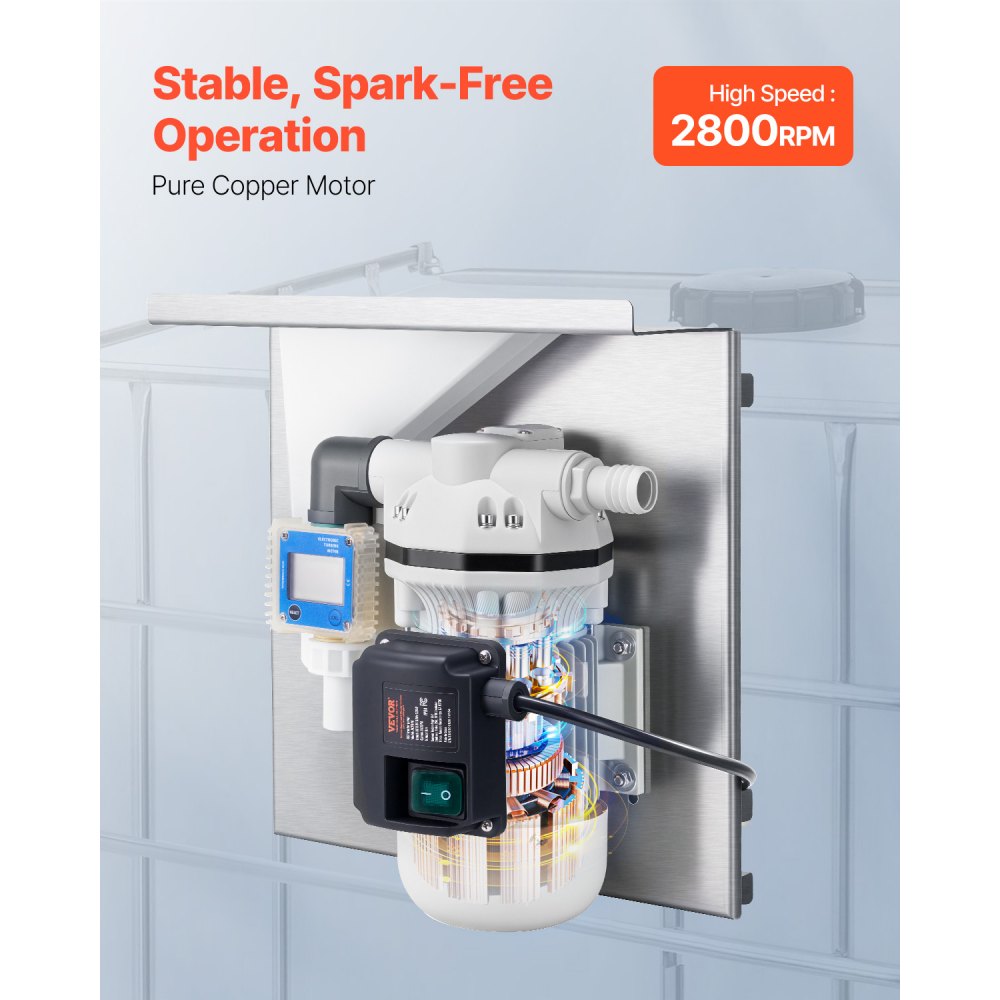 Kit de bomba de transferencia VEVOR de 110 V, 10,5 GPM, bomba de agua eléctrica autocebante de diafragma para fluido de escape diésel de urea, con soporte de montaje, medidor de flujo, boquilla automática y manguera, para transporte de líquidos.