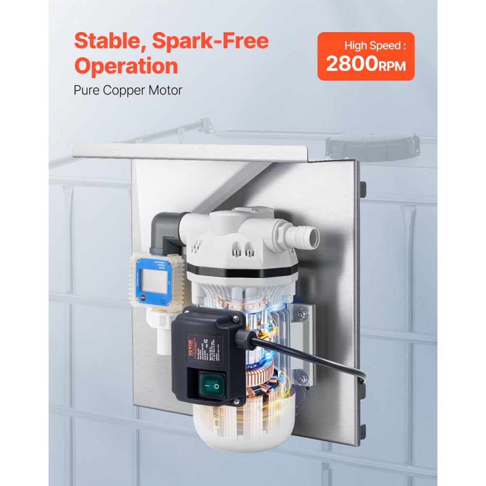 Kit de bomba de transferencia VEVOR de 110 V, 8 GPM, bomba de agua eléctrica autocebante de diafragma para fluido de escape diésel de urea, con soporte de montaje, medidor de flujo, boquilla automática y manguera, para transporte de líquidos.