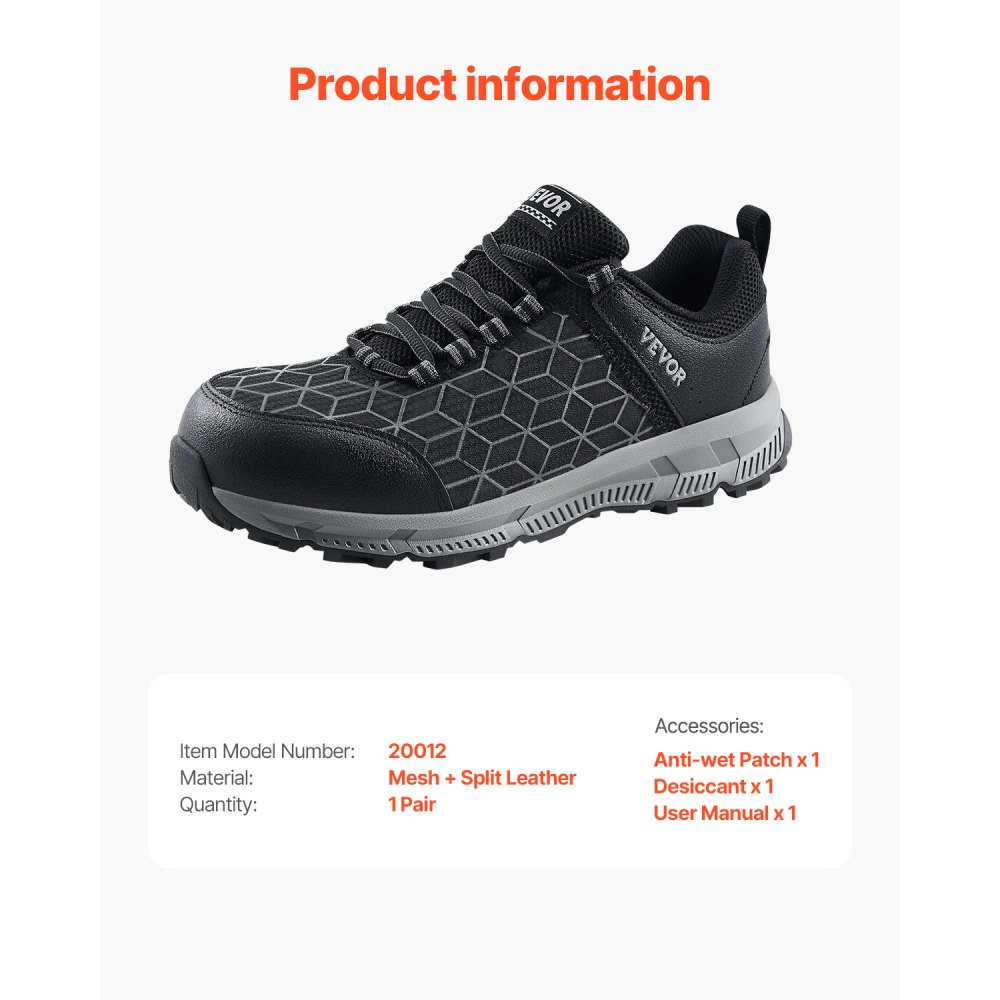 VEVOR Alloy Toe Shoes for Men US Size 12 Wide Athletic Work Shoe Sneakers Black