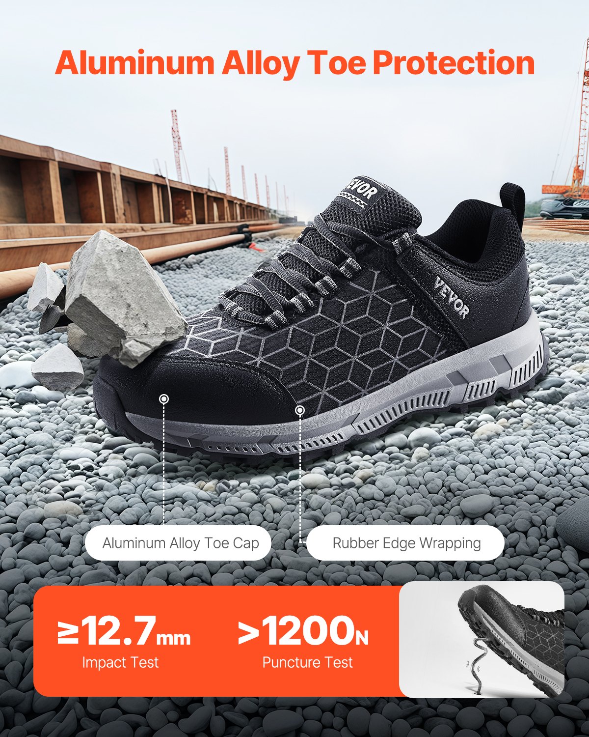 VEVOR Alloy Toe Shoes for Men US Size 12 Wide Athletic Work Shoe Sneakers Black