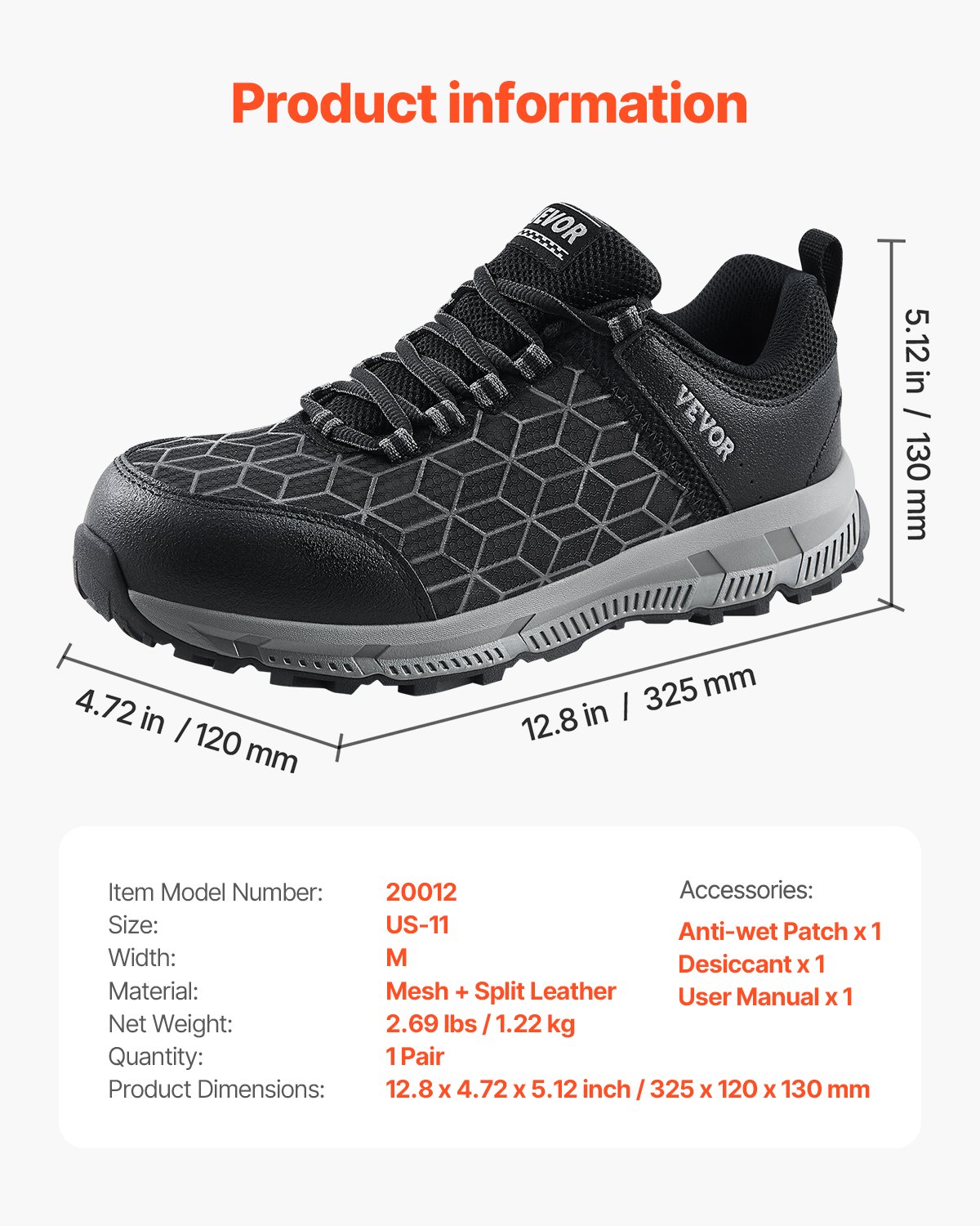 VEVOR Steel Toe Shoes for Men, US Size 11, Men’s Cushion Sport Safety Toe Athletic Work Shoe, Indestructible Safety Sneakers Lightweight,Breathable Industry Construction Work Shoes, Black