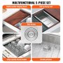 multifunctional 5-piece VEVOR farmhouse sink set with chopping board, drying rack, and sink strainer.
