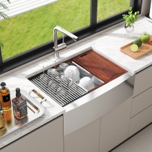 VEVOR Farmhouse Kitchen Sink, 304 Stainless Steel Drop-In Sinks, Single Bowl Basin with Ledge & Accessories, Household Dishwasher Sinks for Workstation, Prep Kitchen, and Bar Sink, 30 inch