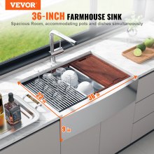 VEVOR 36" Top Mount Farmhouse Kitchen Sink Single Bowl Basin 304 Stainless Steel