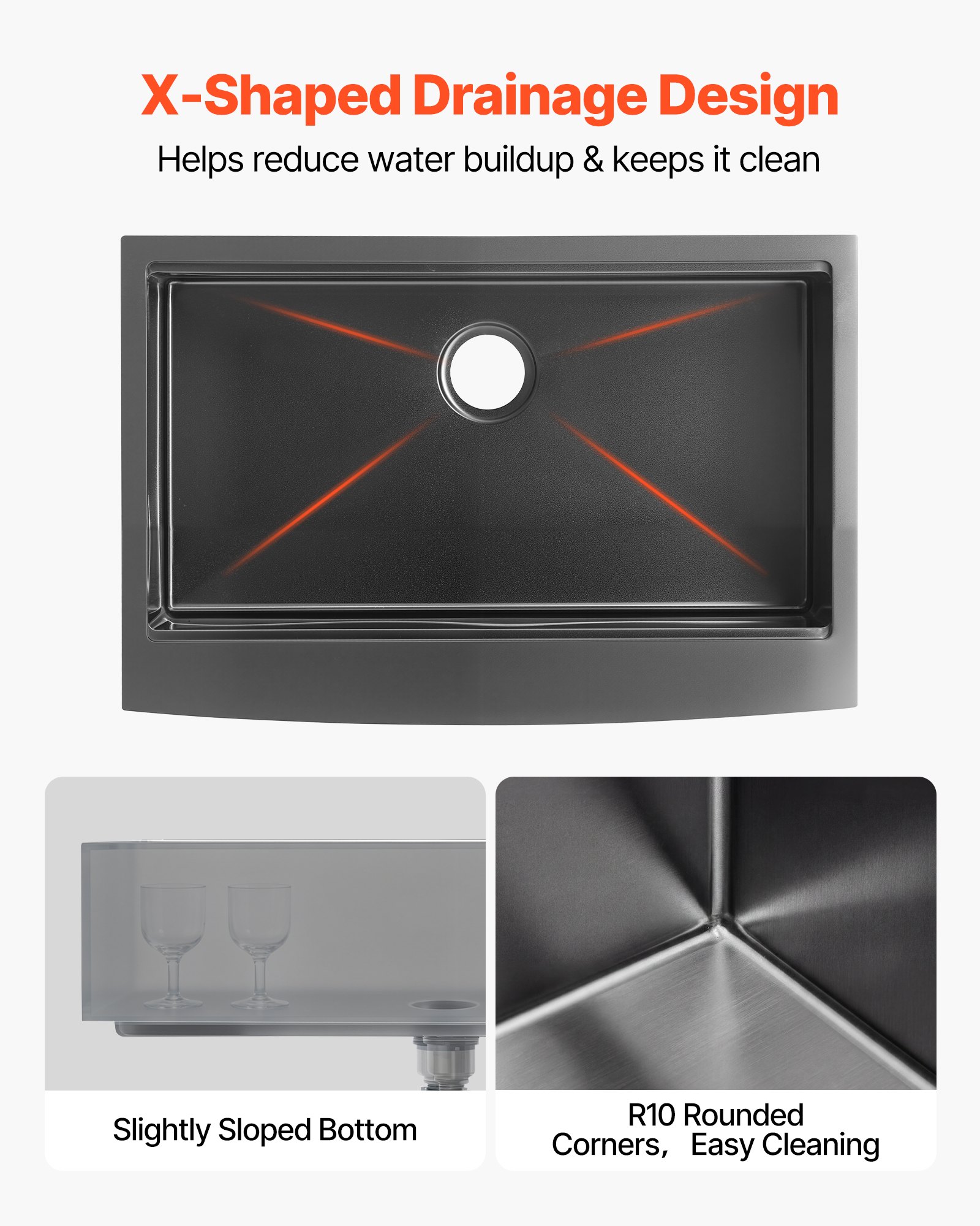 VEVOR 33-inch Kitchen Undermount Single Bowl Sinks, Stainless Steel Drop-In Farmhouse Basin with Ledge & Accessories, Household Dishwasher Sinks for RV, Prep Kitchen, Laundry Room, Bar