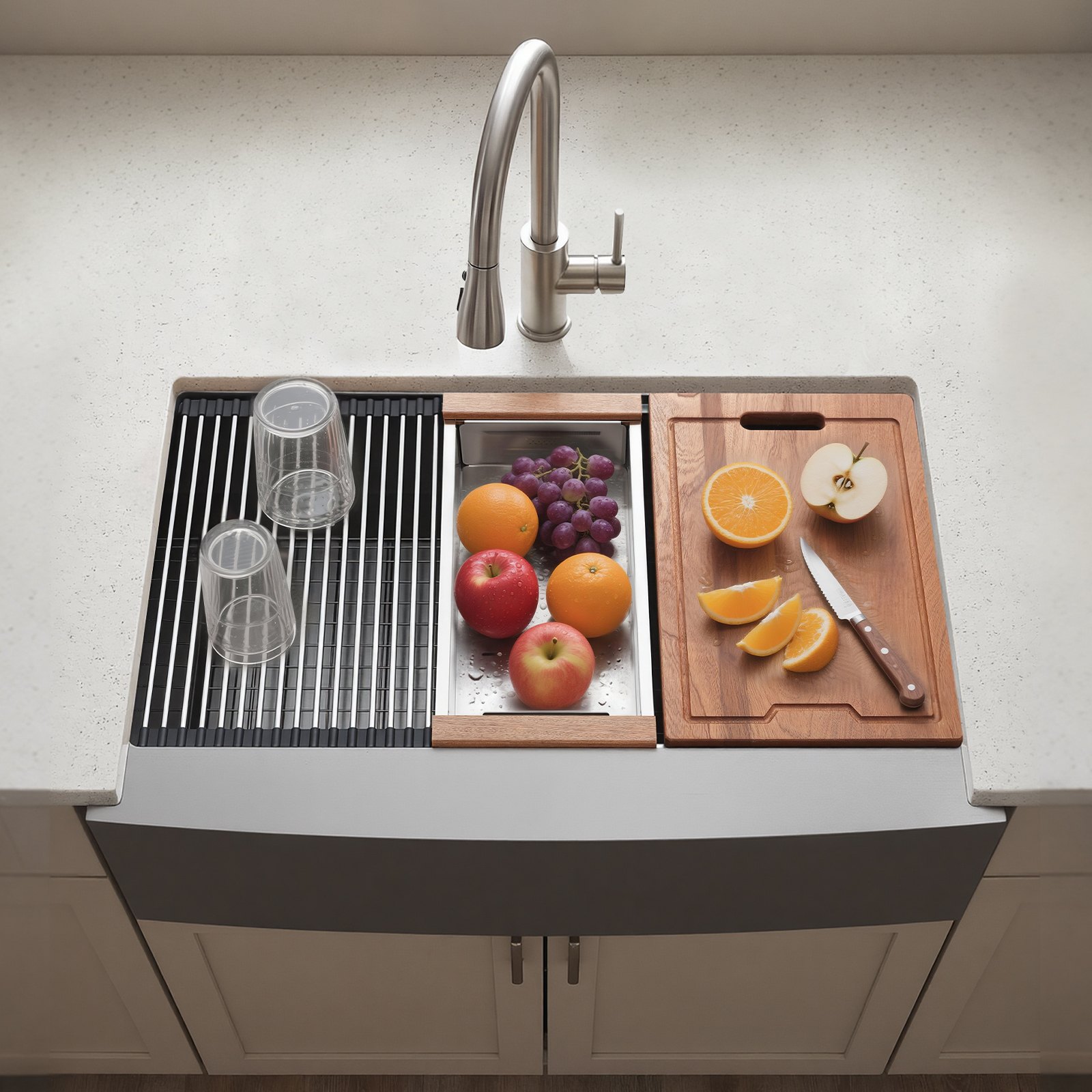 VEVOR 33-inch Kitchen Undermount Single Bowl Sinks, Stainless Steel Drop-In Farmhouse Basin with Ledge & Accessories, Household Dishwasher Sinks for RV, Prep Kitchen, Laundry Room, Bar