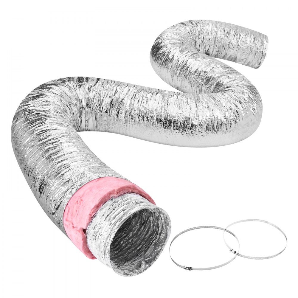 VEVOR Dryer Vent Hose, 203.2MM Insulated Flexible Duct 7.62M Long with 2 Duct Clamps, Heavy-Duty Three Layer Protection for HVAC Heating Cooling Ventilation and Exhaust, R-6.0 Flame Resistance Value