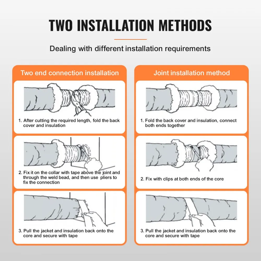 two installation methods for the VEVOR dryer vent hose show step-by-step instructions.