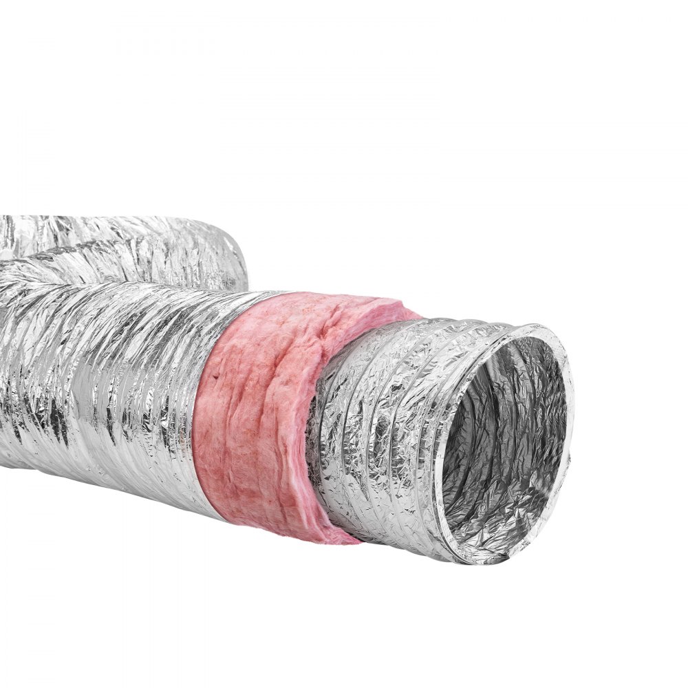 VEVOR dryer vent hose with pink insulation, flexible silver ducting for efficient venting.