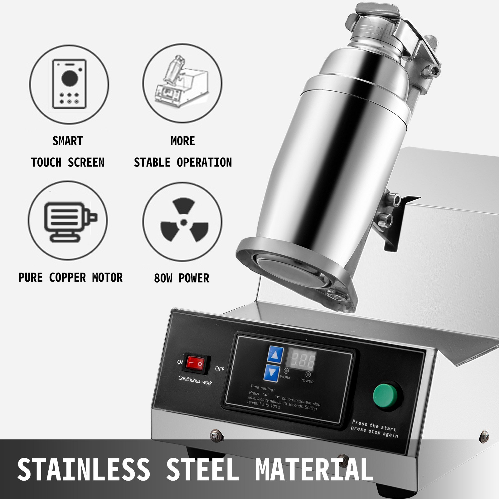 VEVOR Electric Milk Tea Shaker Machine 400r/min Stainless Steel Double-Cup Auto for Restaurant