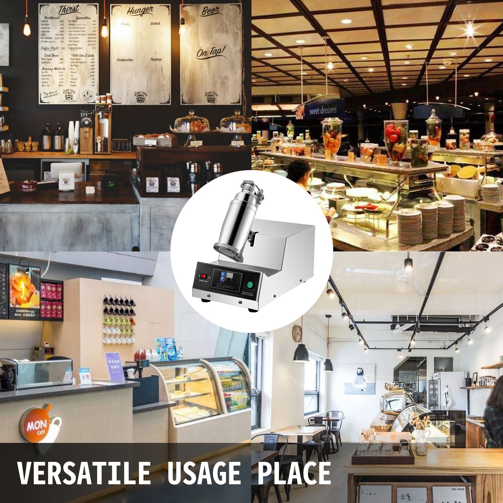 VEVOR Electric Milk Tea Shaker Machine 400r/min Stainless Steel Double-Cup Auto for Restaurant