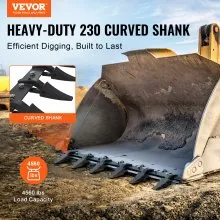 VEVOR Bucket Tooth Bar, 48'', Heavy Duty Tractor Bucket 6 Teeth Bar for Loader Tractor Skidsteer, 4560 lbs Load-Bearing Capacity Bolt On Design, for Efficient Soil Excavation and Bucket Protection
