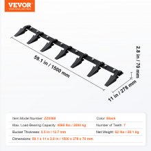 VEVOR Bucket Tooth Bar, 1500mm, Heavy Duty Tractor Bucket 7 Teeth Bar for Loader Tractor Skidsteer, 2000 kg Load-Bearing Capacity Bolt On Design, for Efficient Soil Excavation and Bucket Protection