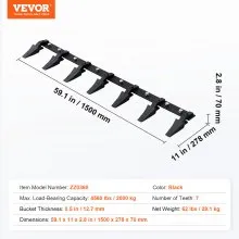 VEVOR Bucket Tooth Bar, 60'', Heavy Duty Tractor Bucket 7 Teeth Bar for Loader Tractor Skidsteer, 4560 lbs Load-Bearing Capacity Bolt On Design, for Efficient Soil Excavation and Bucket Protection