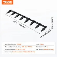 VEVOR Bucket Tooth Bar, 66'', Heavy Duty Tractor Bucket 8 Teeth Bar for Loader Tractor Skidsteer, 4560 lbs Load-Bearing Capacity Bolt On Design, for Efficient Soil Excavation and Bucket Protection