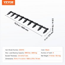 VEVOR Bucket Tooth Bar, 1800mm, Heavy Duty Tractor Bucket 9 Teeth Bar for Loader Tractor Skidsteer, 2000 kg Load-Bearing Capacity Bolt On Design, for Efficient Soil Excavation and Bucket Protection