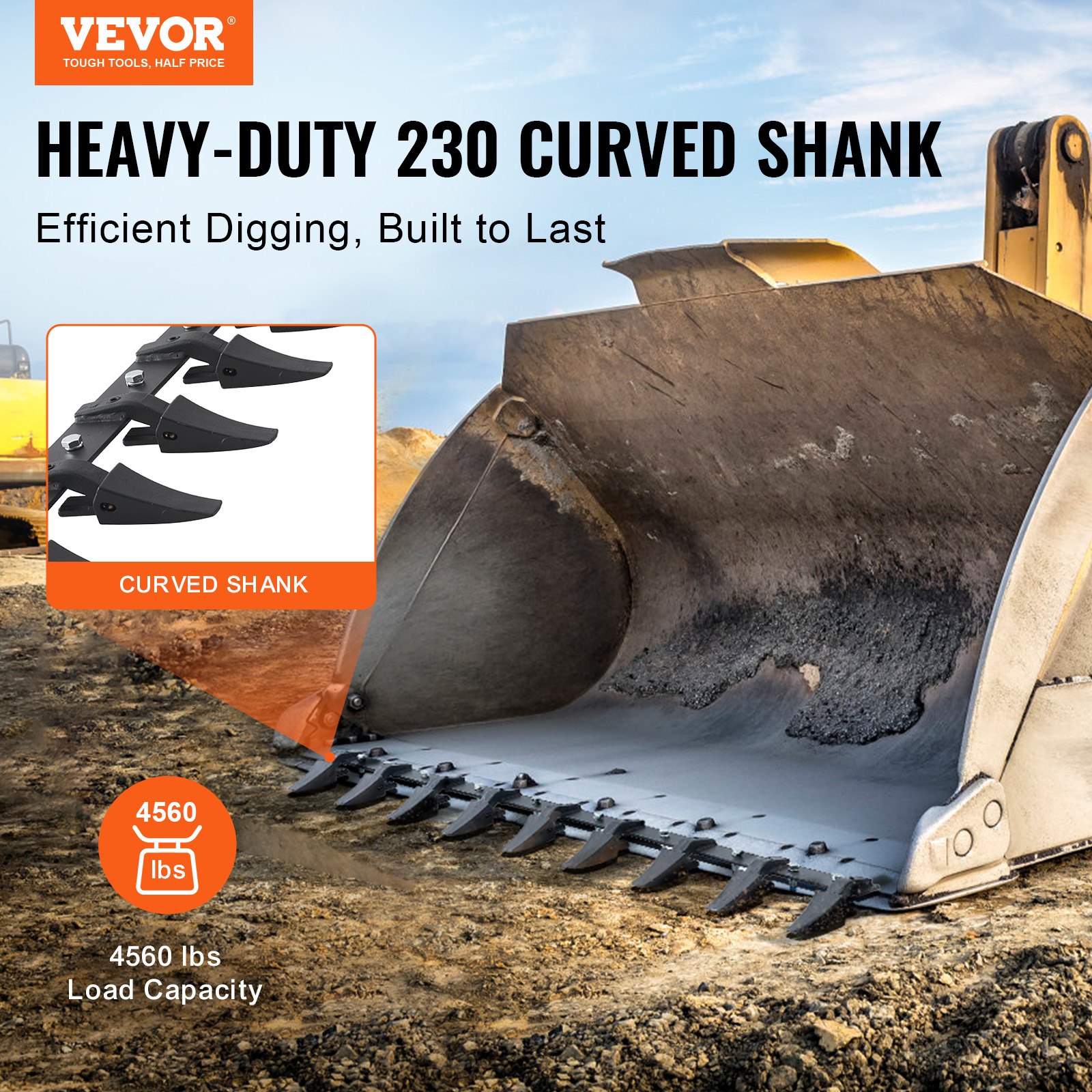 VEVOR Bucket Tooth Bar, 1800mm, Heavy Duty Tractor Bucket 9 Teeth Bar for Loader Tractor Skidsteer, 2000 kg Load-Bearing Capacity Bolt On Design, for Efficient Soil Excavation and Bucket Protection