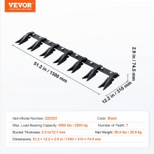 VEVOR Bucket Tooth Bar, 53'', Heavy Duty Tractor Bucket Teeth Bar for Sub-Compact Tractor Loader, 4560 lbs Load-Bearing Capacity, Fits Bucket Cutting Edges Sized 1/2" or Less with No Drilling Required