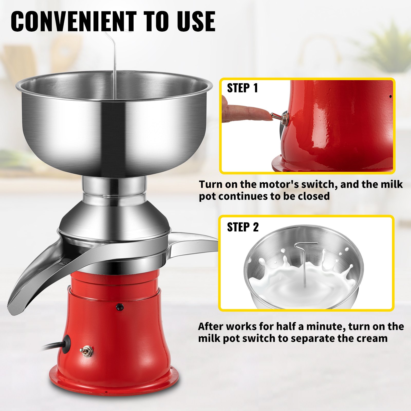 VEVOR Stainless Steel Electric Centrifugal Milk Cream Separator 100 L/H 110-240V