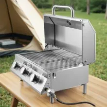 VEVOR Tabletop Gas Grill 3-Burner Portable Propane Grill Stainless Steel Outdoor
