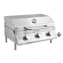VEVOR Tabletop Gas Grill 3-Burner Portable Propane Grill Stainless Steel Outdoor