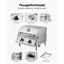 VEVOR Tabletop Gas Grill 2-Burner Portable Propane Grill Stainless Steel Outdoor