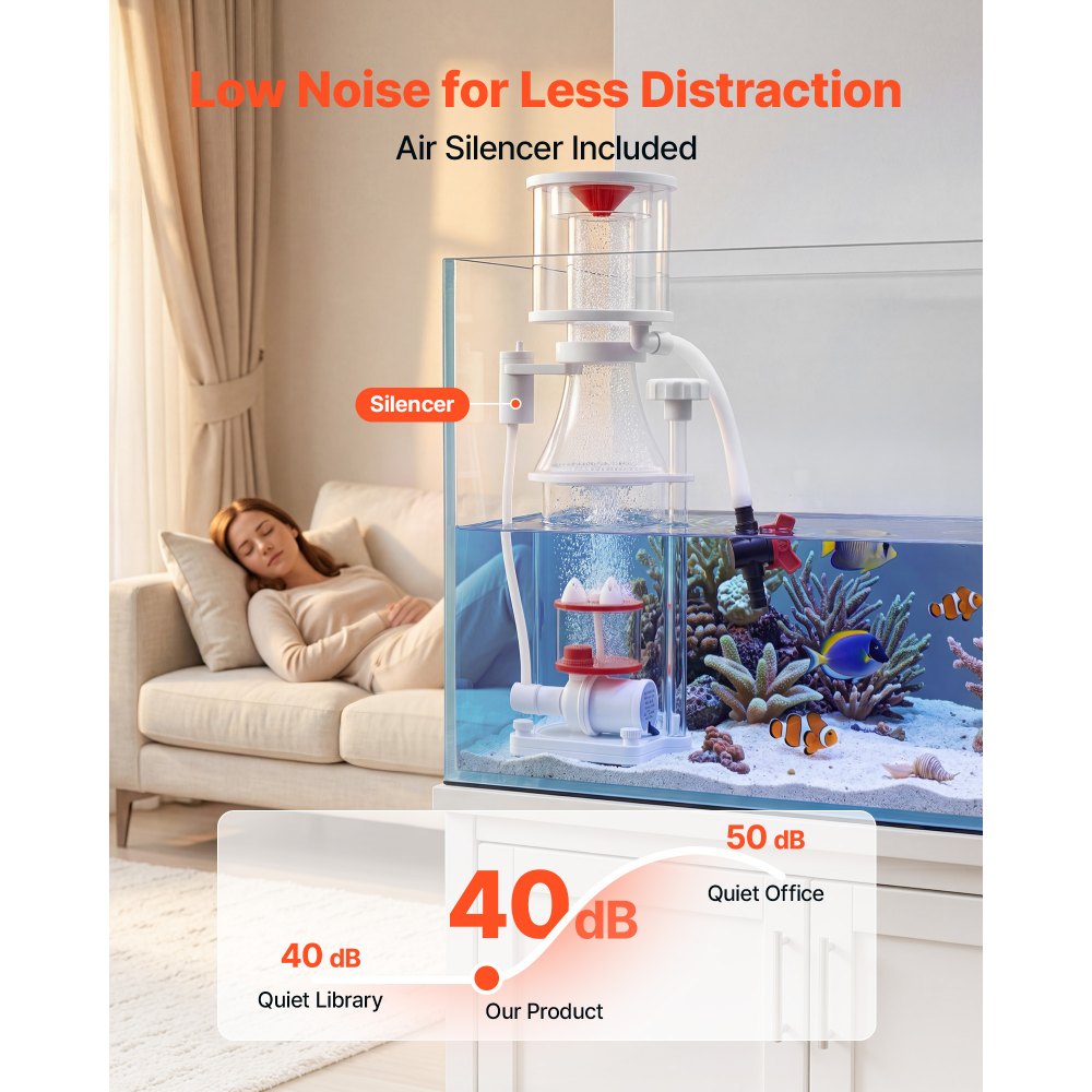 VEVOR Protein Skimmer for 200-400 L Saltwater Aquariums Internal with Pump, Protein Skimmer with DC Pinwheel Pump, Adjustable Control, Air Silencer, for 200-400 L Saltwater Aquariums & Fish Reef Tank
