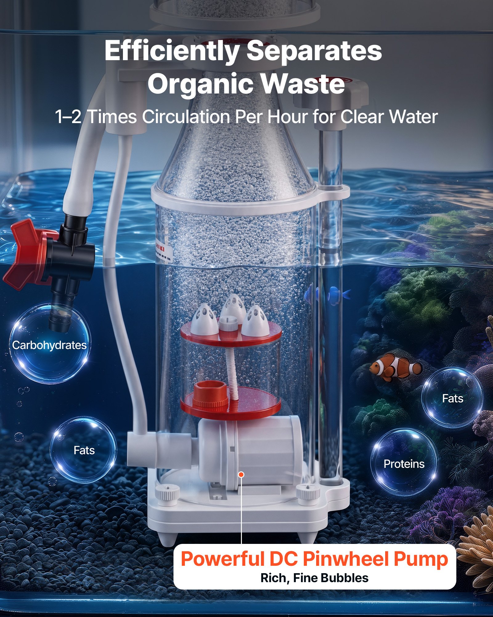 VEVOR Protein Skimmer for 200-400 L Saltwater Aquariums Internal with Pump, Protein Skimmer with DC Pinwheel Pump, Adjustable Control, Air Silencer, for 200-400 L Saltwater Aquariums & Fish Reef Tank