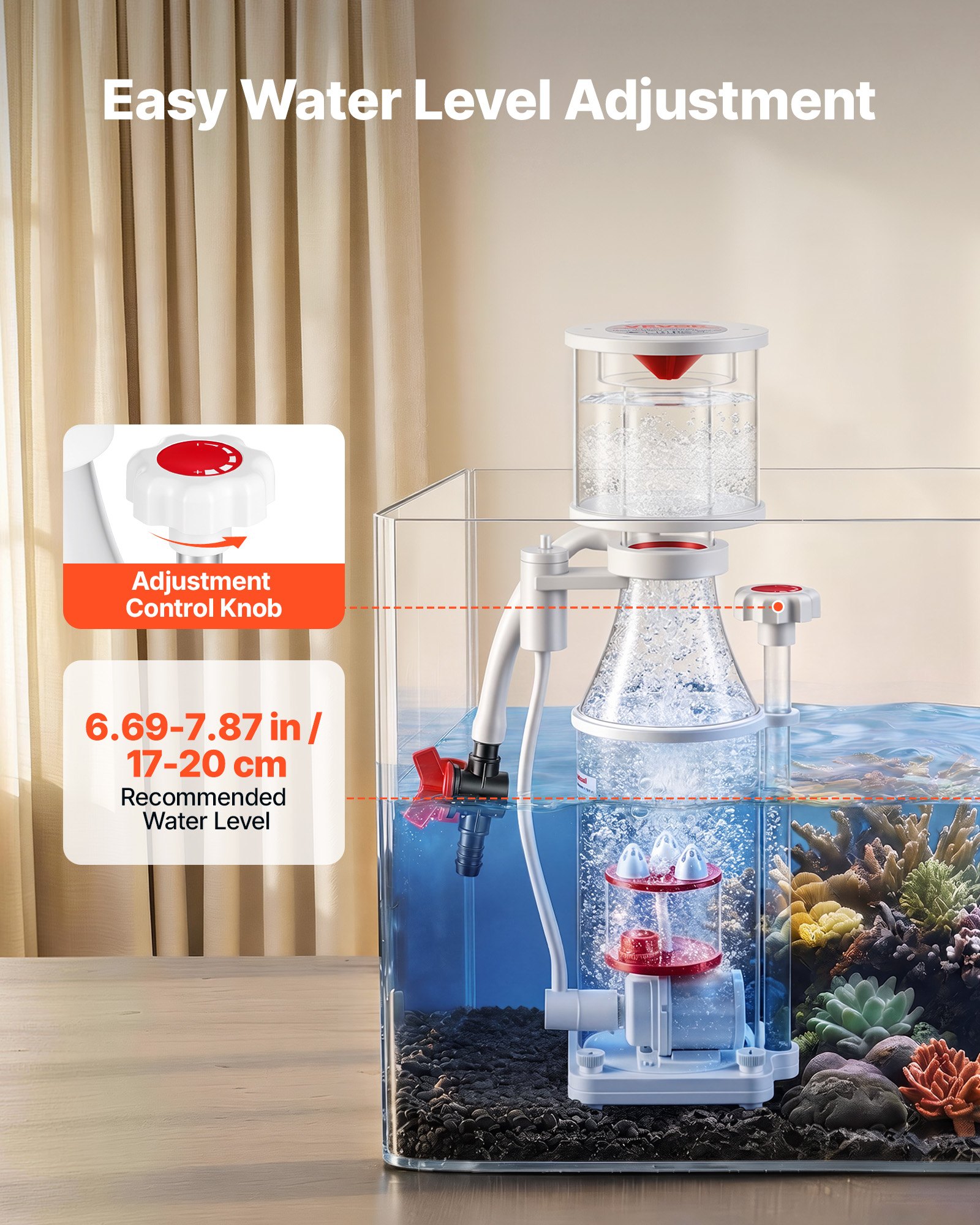 VEVOR Protein Skimmer for 200-400 L Saltwater Aquariums Internal with Pump, Protein Skimmer with DC Pinwheel Pump, Adjustable Control, Air Silencer, for 200-400 L Saltwater Aquariums & Fish Reef Tank