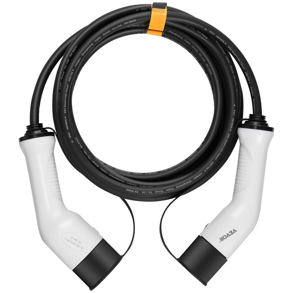VEVOR Type 2 to Type 2 EV Charging Cable, 32Amp, 22kW 5 Meters Three Phase Electric Vehicle Car Charging Cable, IP66 Waterproof w Carry Bag, for IEC62196 EV & Plug-in Hybrid Electric Vehicle, CE&TUV