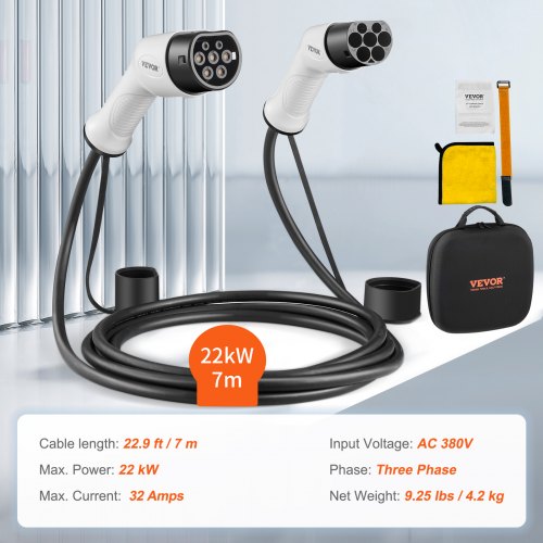 VEVOR Type 2 to Type 2 EV Charging Cable Electric Vehicle Cable 32A 7m 22kW TPU