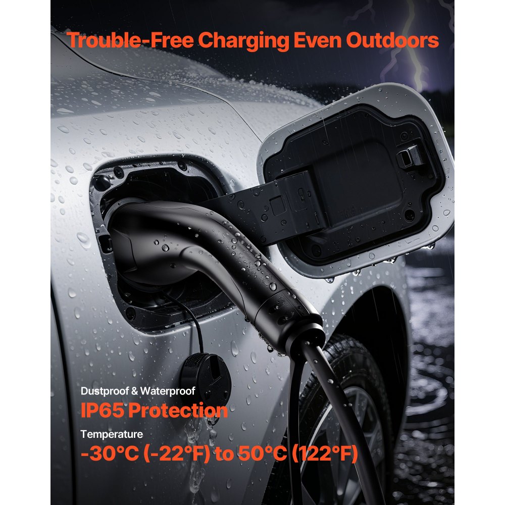 VEVOR EV Charger Extension Cable, 32Amp 10 m Max 22 kW Extension Cord Compatible with All Type 2 Electric Vehicle Chargers, 3-Phase AC 480V 50Hz IP65 Heavy Duty Car Charging Cable with Carrying Bag