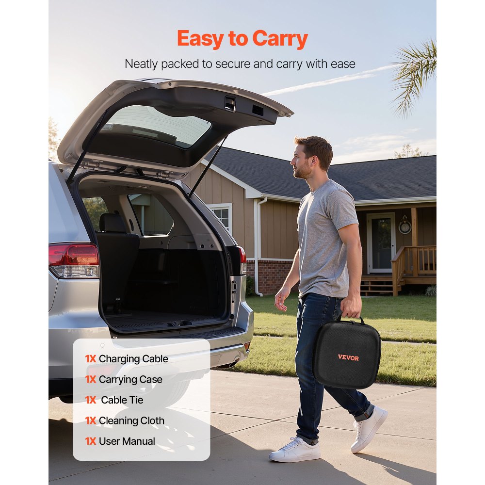 VEVOR EV Charger Extension Cable, 32Amp 10 m Max 22 kW Extension Cord Compatible with All Type 2 Electric Vehicle Chargers, 3-Phase AC 480V 50Hz IP65 Heavy Duty Car Charging Cable with Carrying Bag
