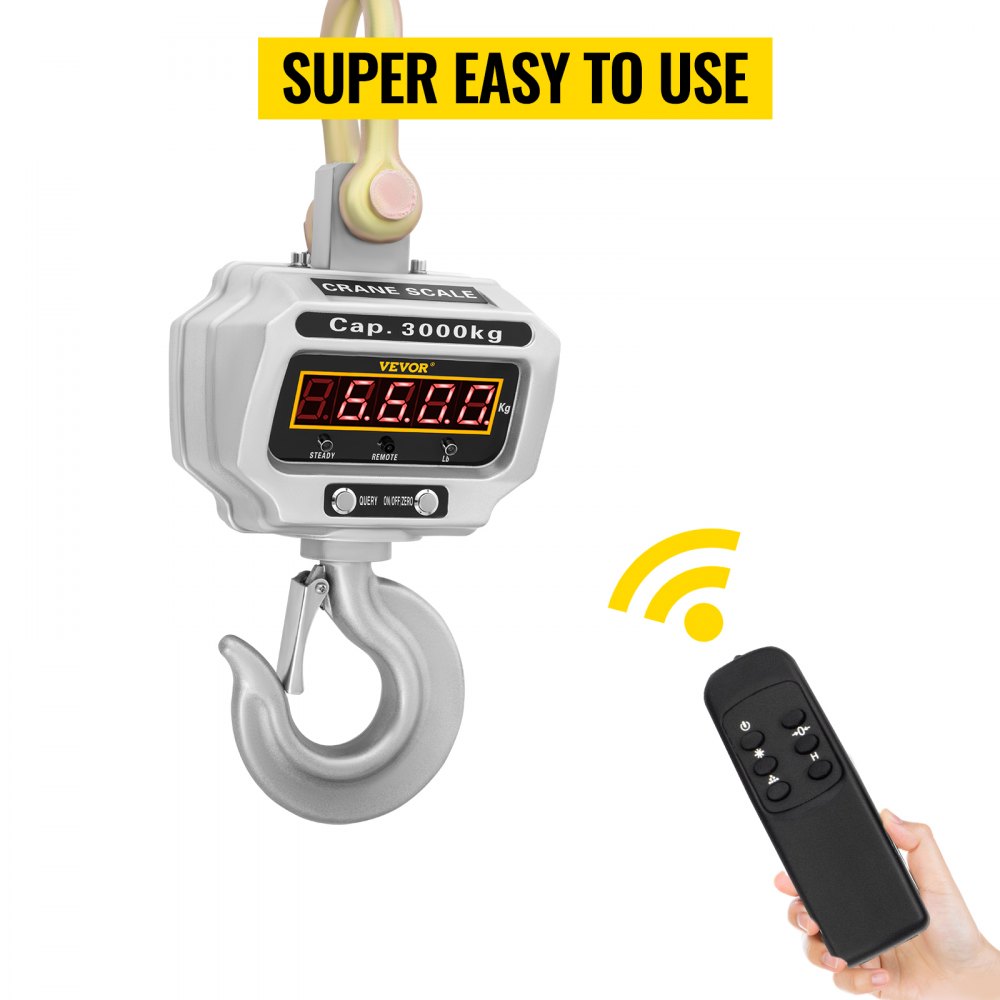 VEVOR Digital Crane Scale Heavy Duty Crane Scale Aluminum Digital Hanging Scale LCD-Display (3000kg 6600lbs)