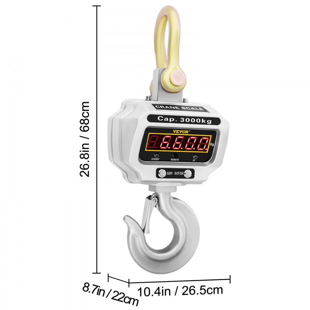 VEVOR Digital Crane Scale Heavy Duty Crane Scale Aluminum Digital Hanging Scale LCD-Display (3000kg 6600lbs)