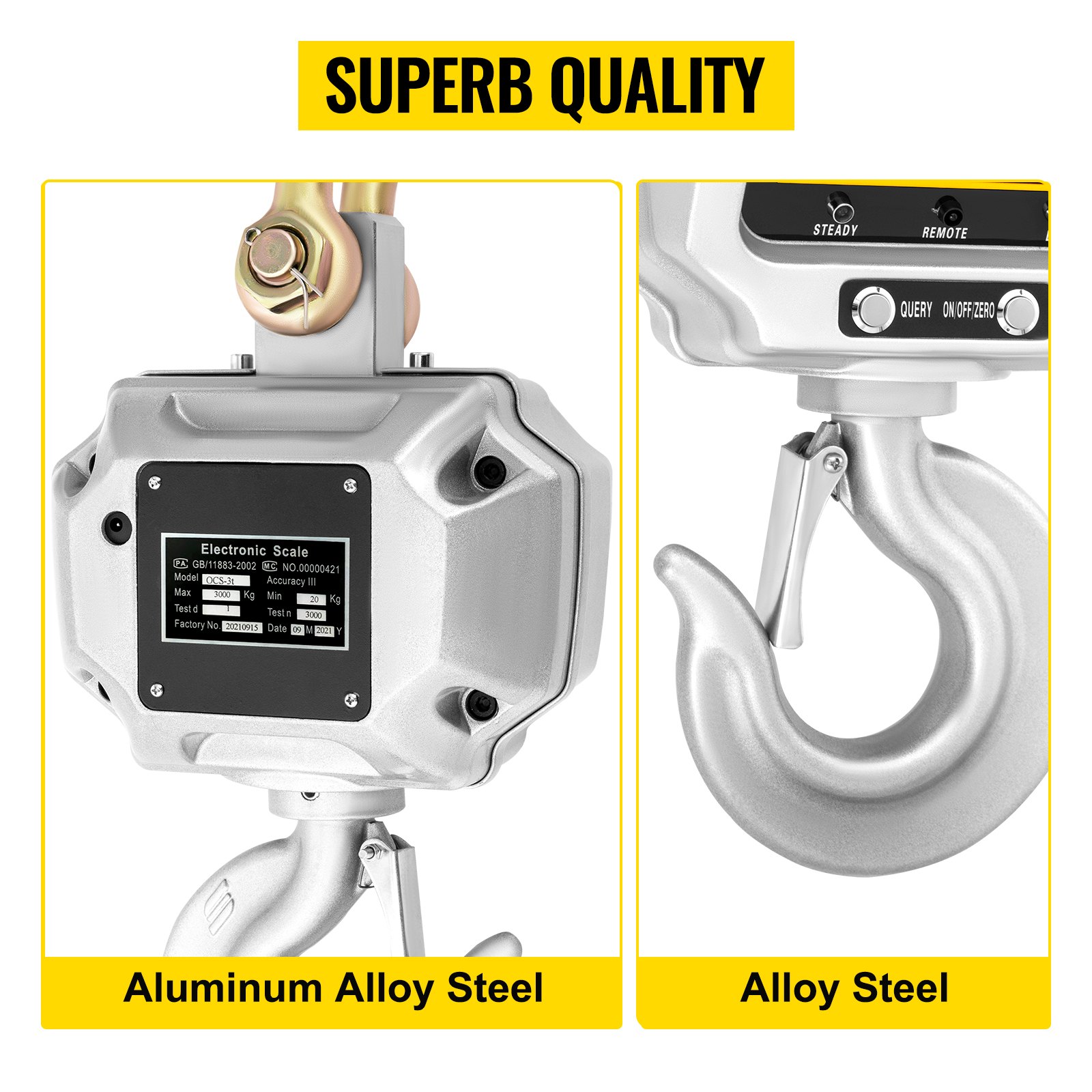 VEVOR Digital Crane Scale Heavy Duty Crane Scale Aluminum Digital Hanging Scale LCD-Display (3000kg 6600lbs)