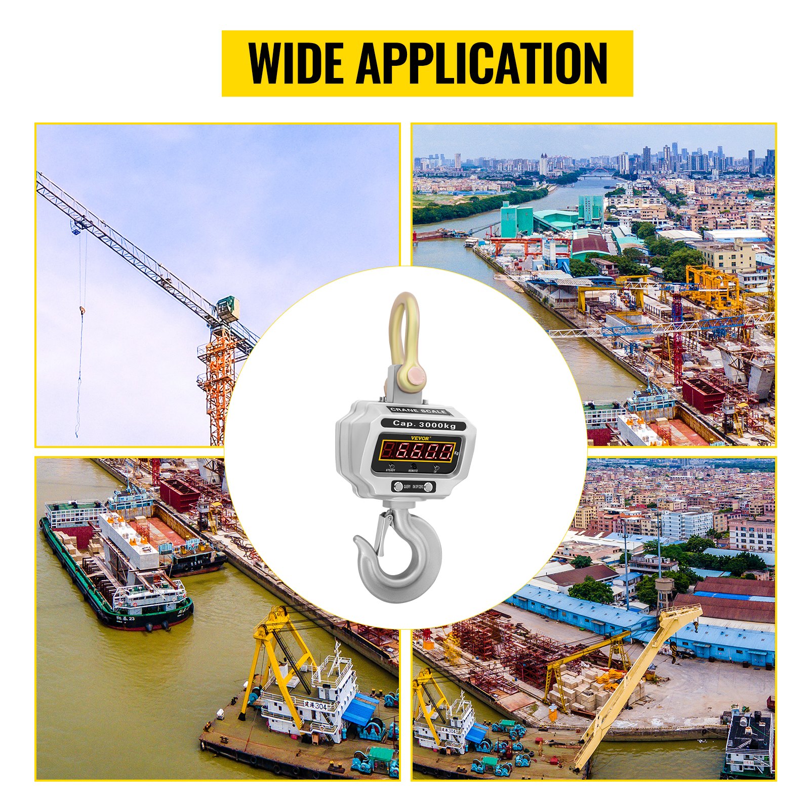 VEVOR Digital Crane Scale Heavy Duty Crane Scale Aluminum Digital Hanging Scale LCD-Display (3000kg 6600lbs)