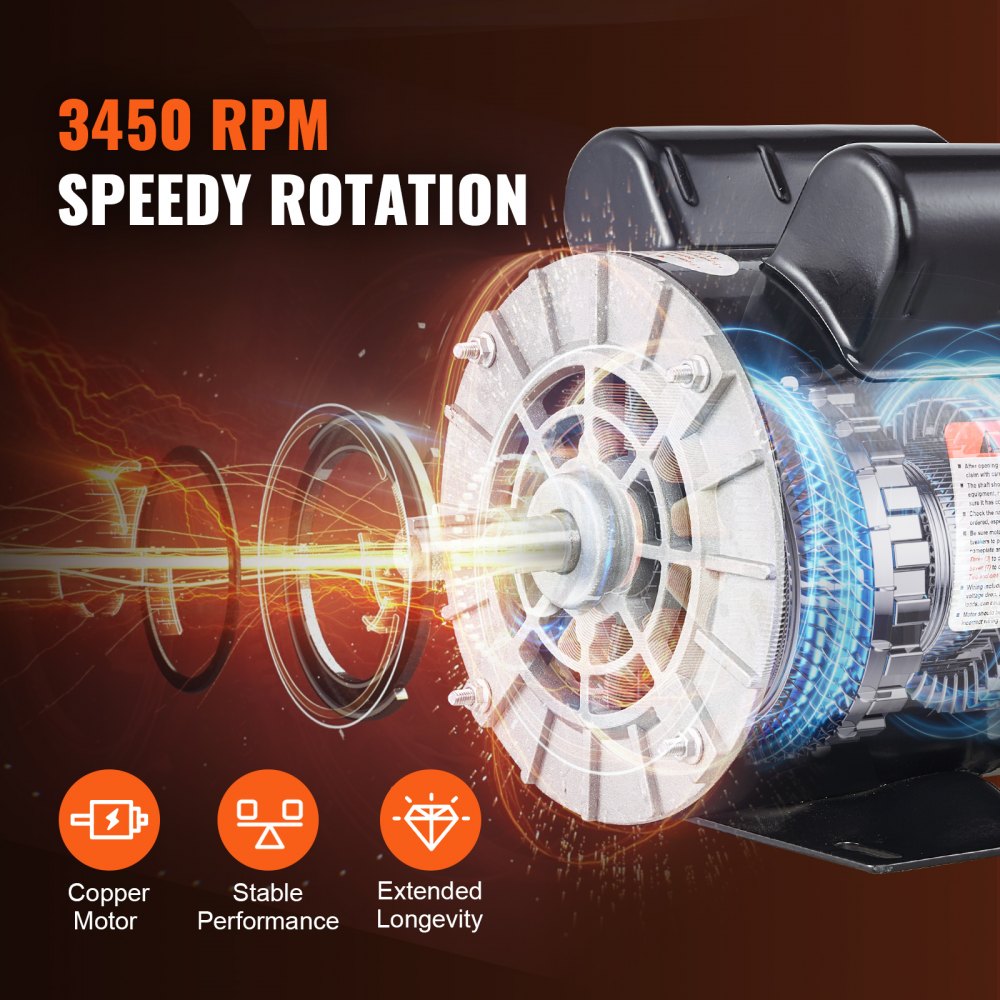 VEVOR 2HP SPL Air Compressor Electric Motor, 115/230V, 20/10 Amps, 56 Frame 3450RPM, 5/8" Keyed Shaft, 1.88" Shaft Length, Single Phase, CCW/CW (Factory Setting is CCW)