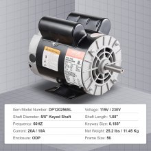 2HP SPL Air Compressor Motor 115/230V 20/10A 3450RPM 56 Frame CW/CCW Rotation