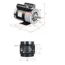 3.7HP Air Compressor Electric Motor 230V 17.2A 3450RPM 56 Frame CW/CCW Rotation (Factory Setting is CCW)