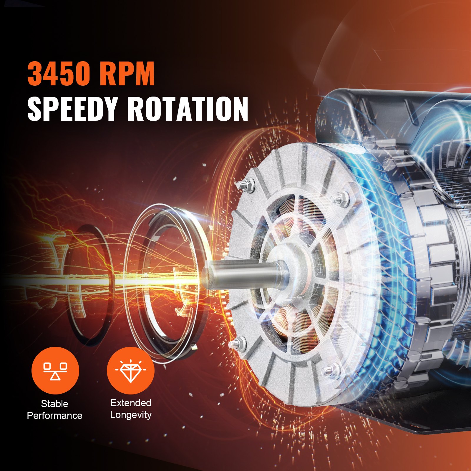 VEVOR 3.7HP Air Compressor Motor, 3450RPM Electric Motor, 230V 17.2 Amps, 5/8" Keyed Shaft 56 Frame, 1.88" Shaft Length, Single Phase, CCW/CW Rotation (Factory Setting is CCW)