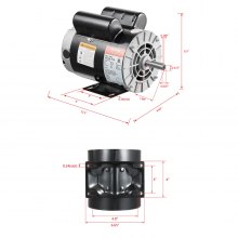 3HP Air Compressor Electric Motor 230V 15.5A 3450RPM 56 Frame CW/CCW Rotation (Factory Setting is CCW)