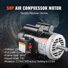 5HP Air Compressor Electric Motor 230V 25A 3450RPM 56Hz Frame CW/CCW Rotation (Factory Setting is CCW)