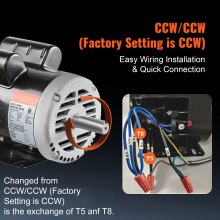 5HP Air Compressor Electric Motor 230V 25A 3450RPM 56Hz Frame CW/CCW Rotation (Factory Setting is CCW)