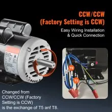 5HP Air Compressor Electric Motor 230V 25A 3450RPM 56Hz Frame CW/CCW Rotation (Factory Setting is CCW)