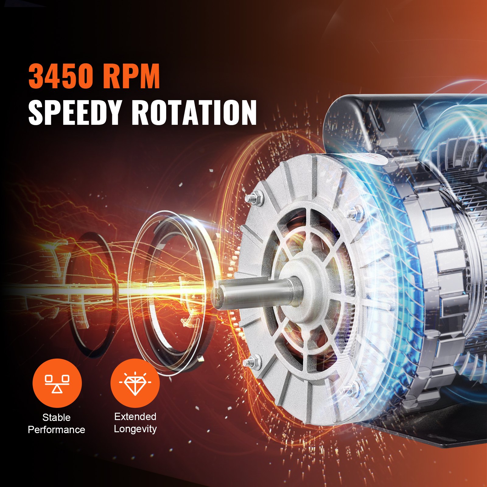 VEVOR 5HP SPL Air Compressor Electric Motor, 230V 17.6Amps, 56 Frame 3450RPM, 5/8" Keyed Shaft, 1.88" Shaft Length, CW/CCW Rotation (Factory Setting is CCW), Single Phase