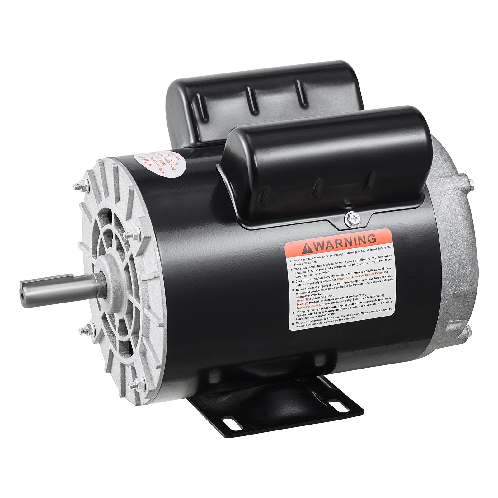 VEVOR 5HP SPL Air Compressor Electric Motor, 230V 17.6Amps, 56 Frame 3450RPM, 5/8" Keyed Shaft, 1.88" Shaft Length, CW/CCW Rotation (Factory Setting is CCW), Single Phase