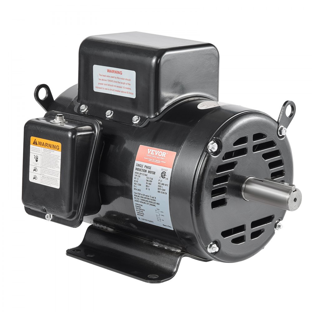 VEVOR 7.5HP Air Compressor Motor, 230V 31.6 Amps Electric Motor, 3450RPM 184T Frame, 1-1/8" Keyed Shaft, 2.75" Shaft Length for Air Compressors, Single Phase, CCW/CCW (Factory Setting is CCW)