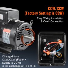 7.5HP Air Compressor Electric Motor 230V 31.6A 3450RPM 184T Frame CW/CCW Rotate (Factory Setting is CCW)