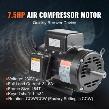 7.5HP Air Compressor Electric Motor 230V 31.6A 3450RPM 184T Frame CW/CCW Rotate (Factory Setting is CCW)